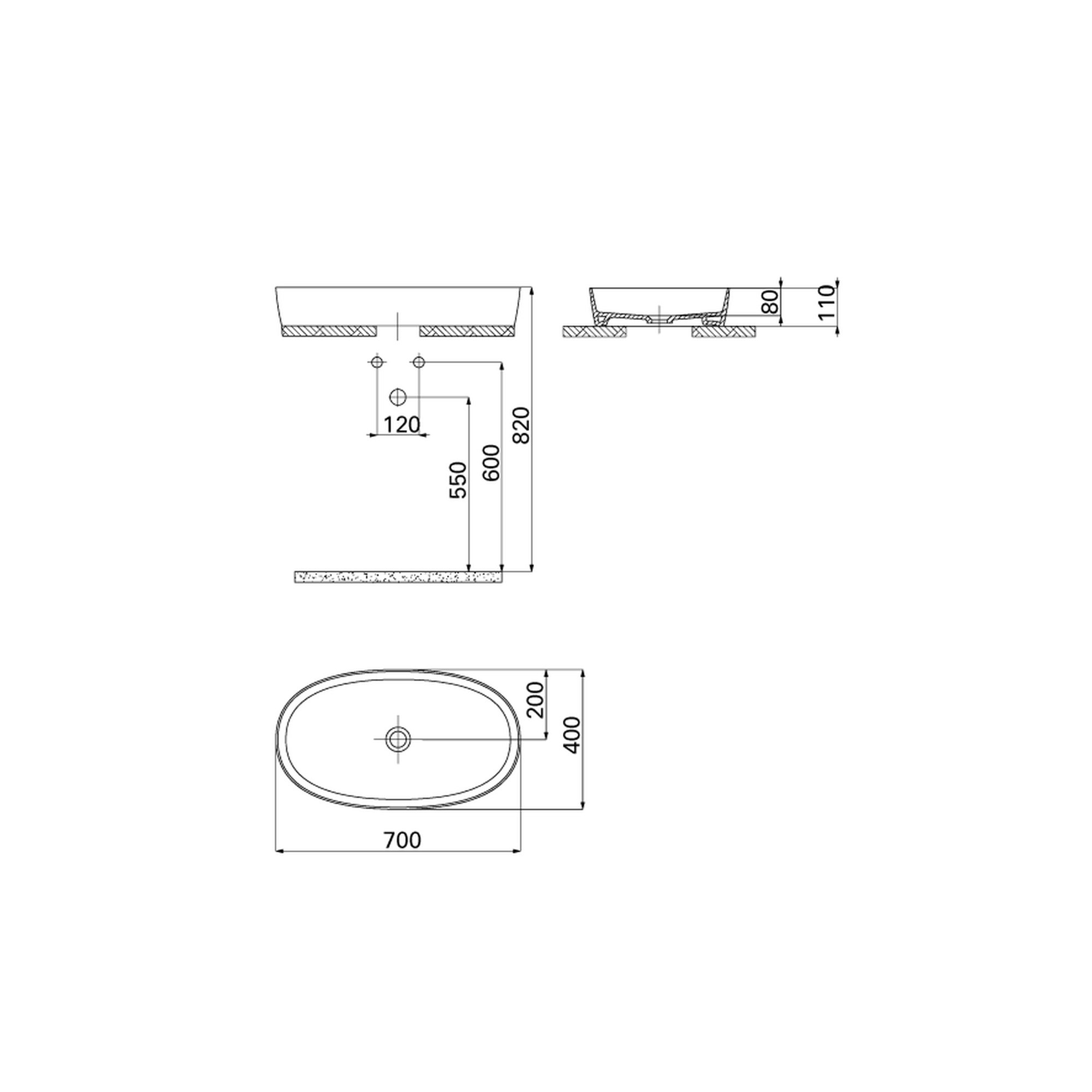 Creavit LOOP 70cm MasaÜstü Oval İnce Lavabo Extra Beyaz LP170-00CB00E-0000
