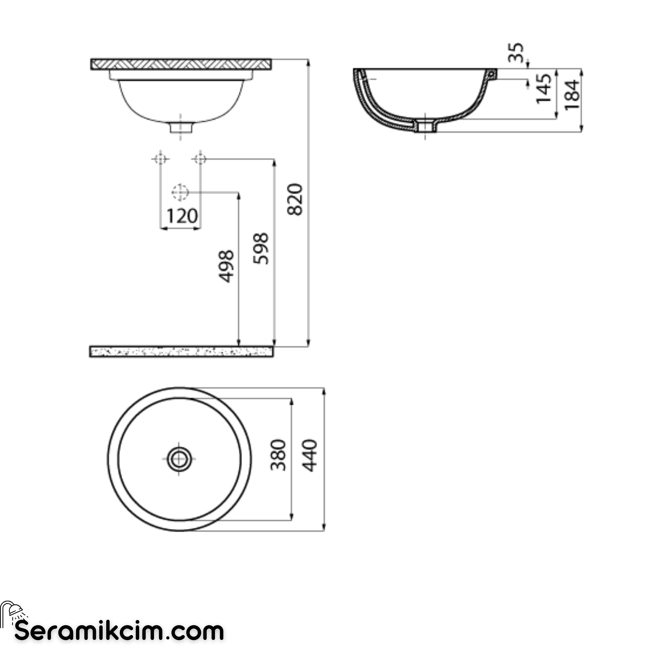 Creavit Mare T. Altı Lavabo 38x38 cm Ext Beyaz MA037-00CB00E-0000