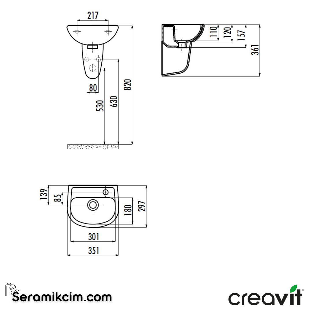 Creavit Oval Lavabo 29*35 cm Delikli Extra Beyaz TP135-00CB00E-0000 - TP135-00CB00E-0000