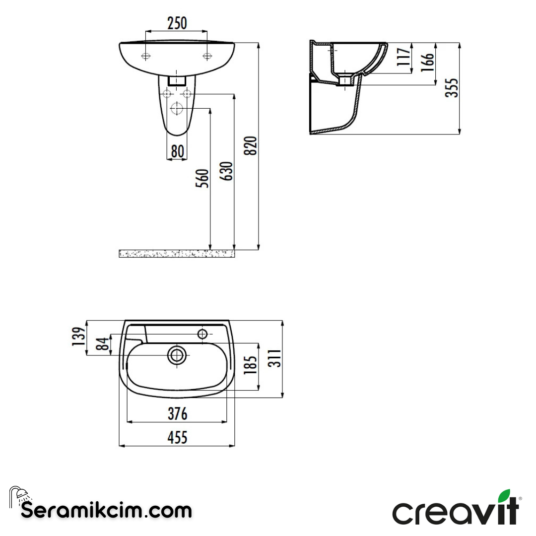 Creavit Oval Lavabo 30*45 cm Delikli Extra Beyaz TP030-00CB00E-0000 - TP030-00CB00E-0000