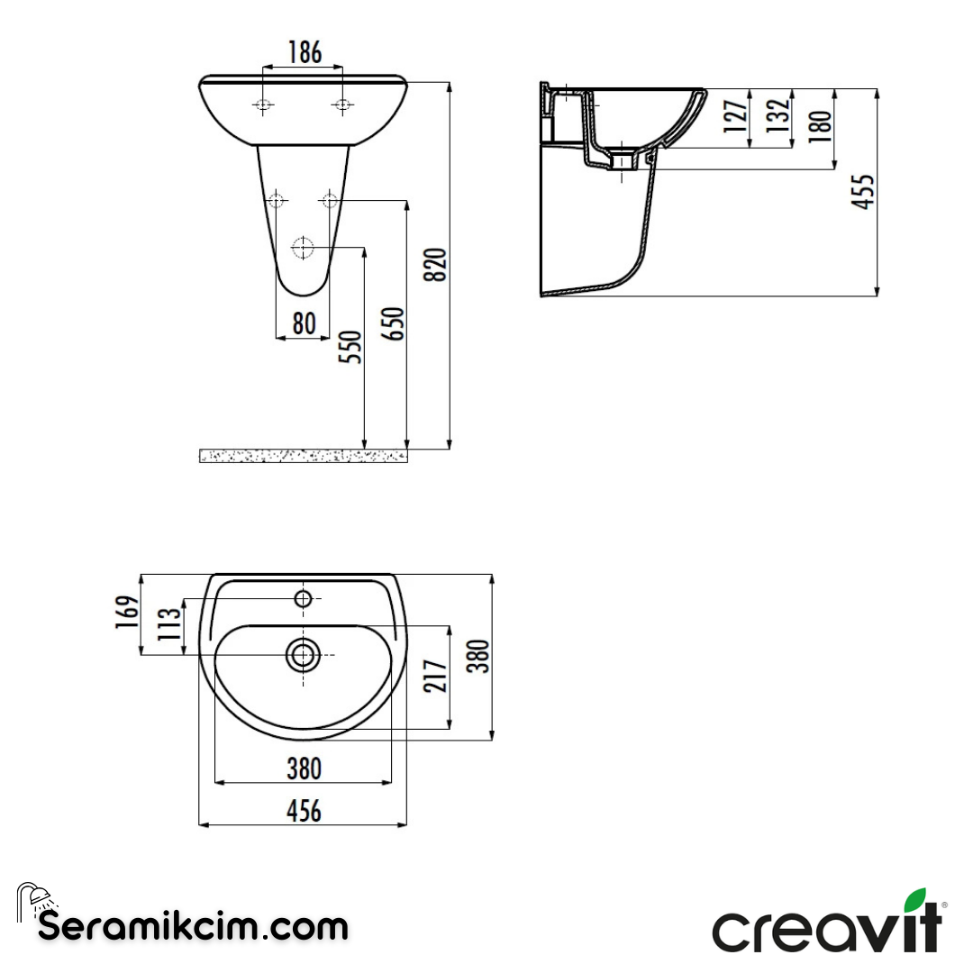 Creavit Oval Lavabo 36*45cm Delikli Extra Beyaz TP145-00CB00E-0000 - TP145-00CB00E-0000