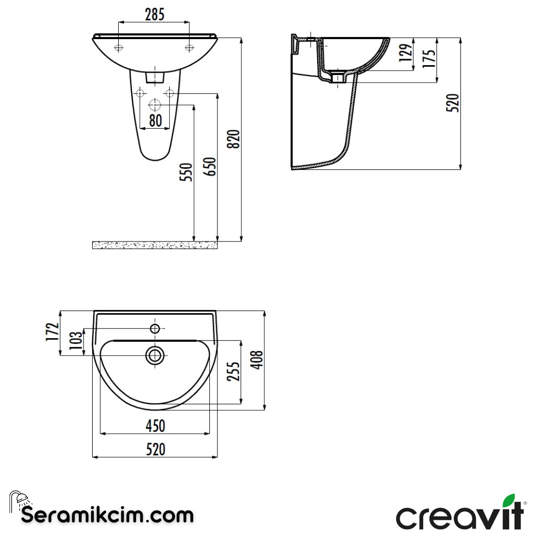 Creavit Oval Lavabo 40*50 cm Delikli Extra Beyaz TP155-00CB00E-0000 - TP155-00CB00E-0000