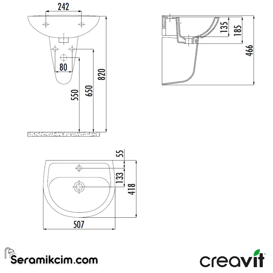 Creavit Oval Lavabo 40*50 cm Delikli Extra Beyaz TP150-00CB00E-0000 - TP150-00CB00E-0000