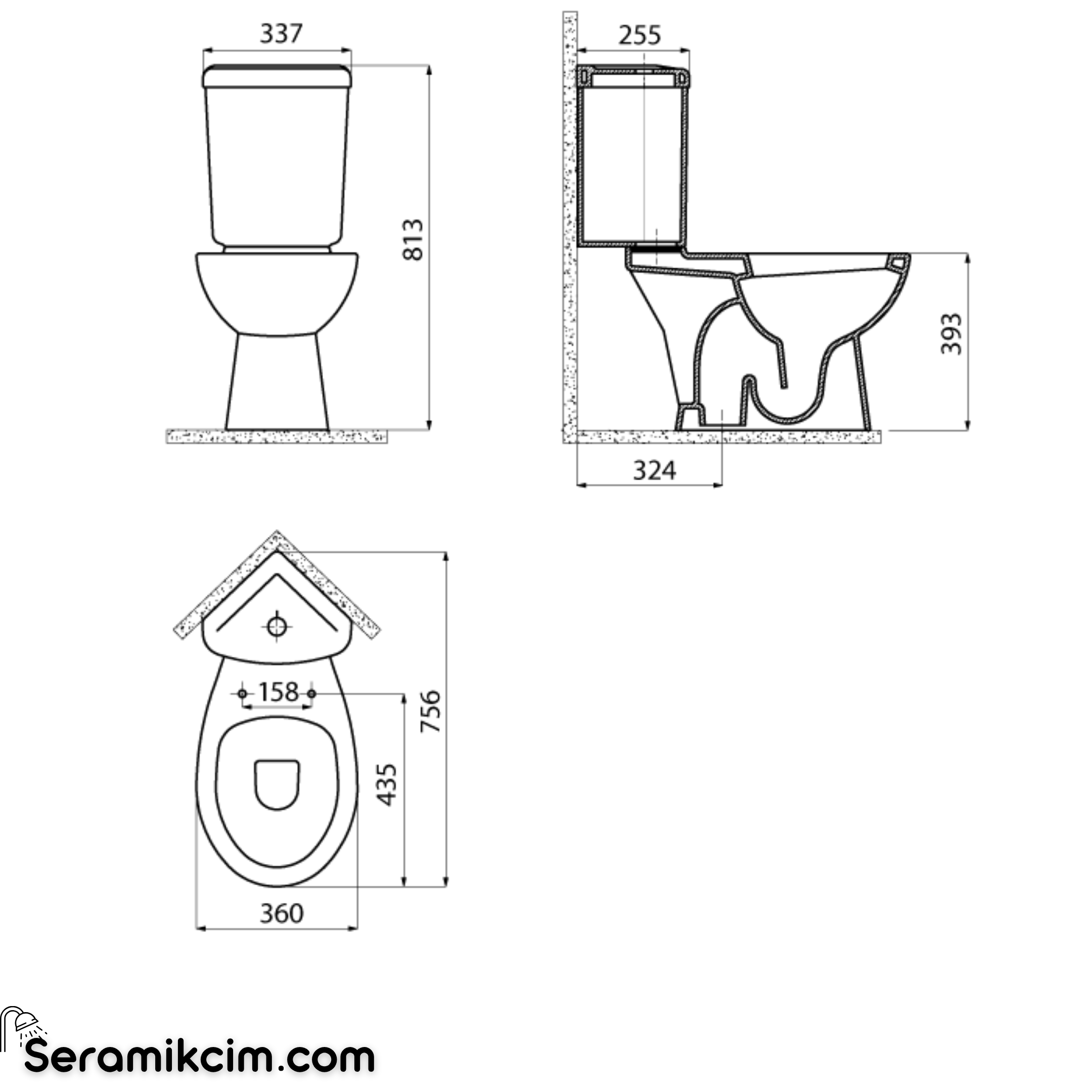 Creavit Sedef Alttan Çıkışlı Klozet Delikli Extra Beyaz SD300-00CB00E-0000