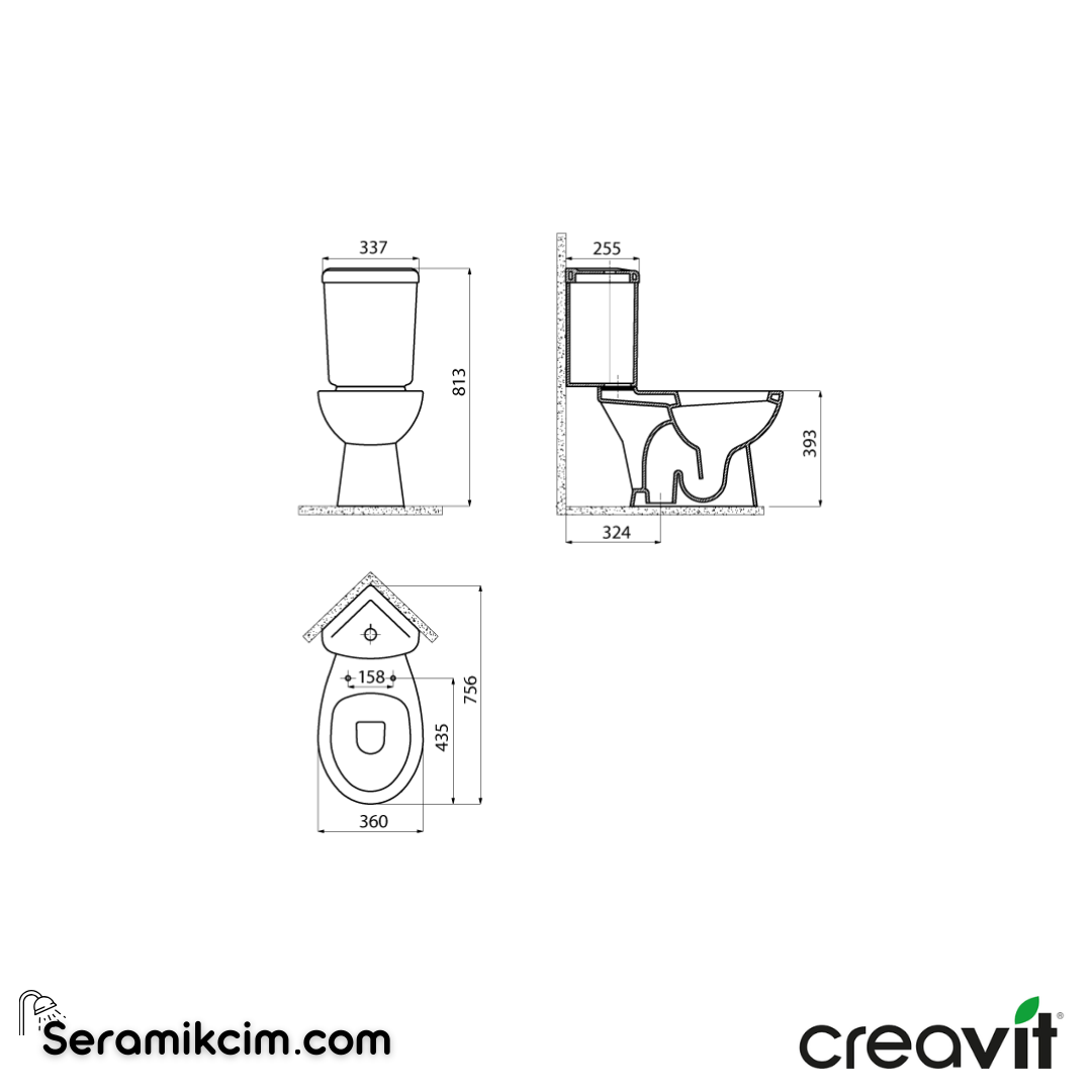 Creavit Sedef Dar Rezervuar(SD318 Uy)Extra Beyaz SD420-00CB00E-0000 - SD420-00CB00E-0000
