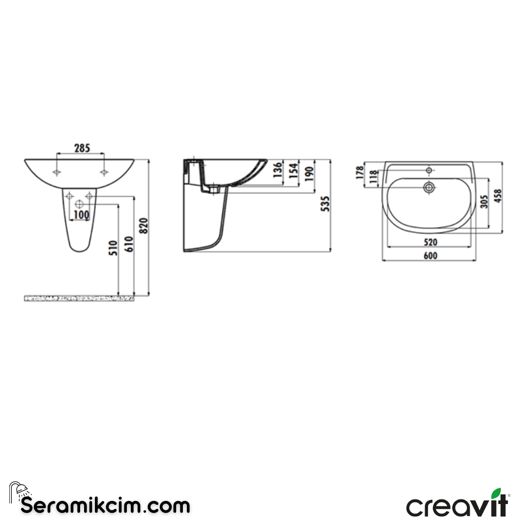 Creavit Sedef Lavabo 60 cm Extra Beyaz SD060-00CB00E-0000 - SD060-00CB00E-0000