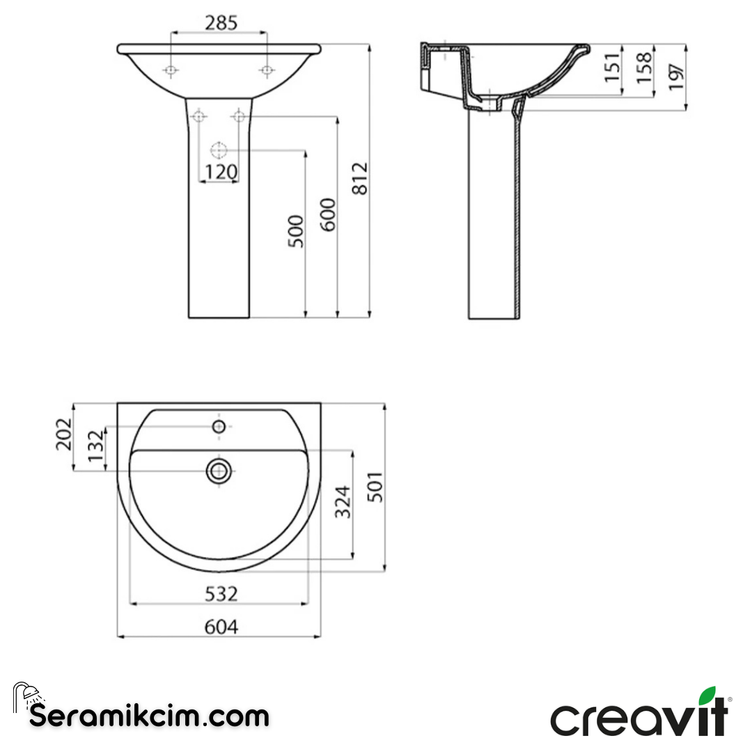 Creavit Selin Kolon Ayak Extra Beyaz SL250-00CB00E-0000 - SL250-00CB00E-0000