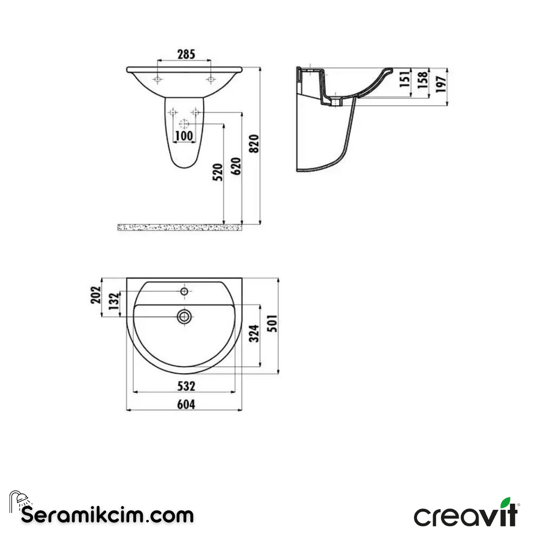 Creavit Selin Lavabo 60 cm Extra Beyaz SL060-00CB00E-0000 - SL060-00CB00E-0000