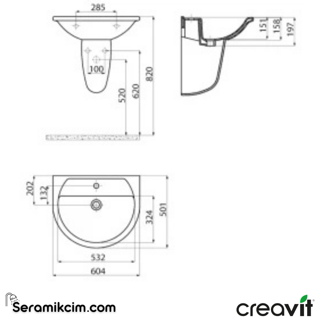 Creavit Selin Yarım Ayak Extra Beyaz SL260-00CB00E-0000 - SL260-00CB00E-0000