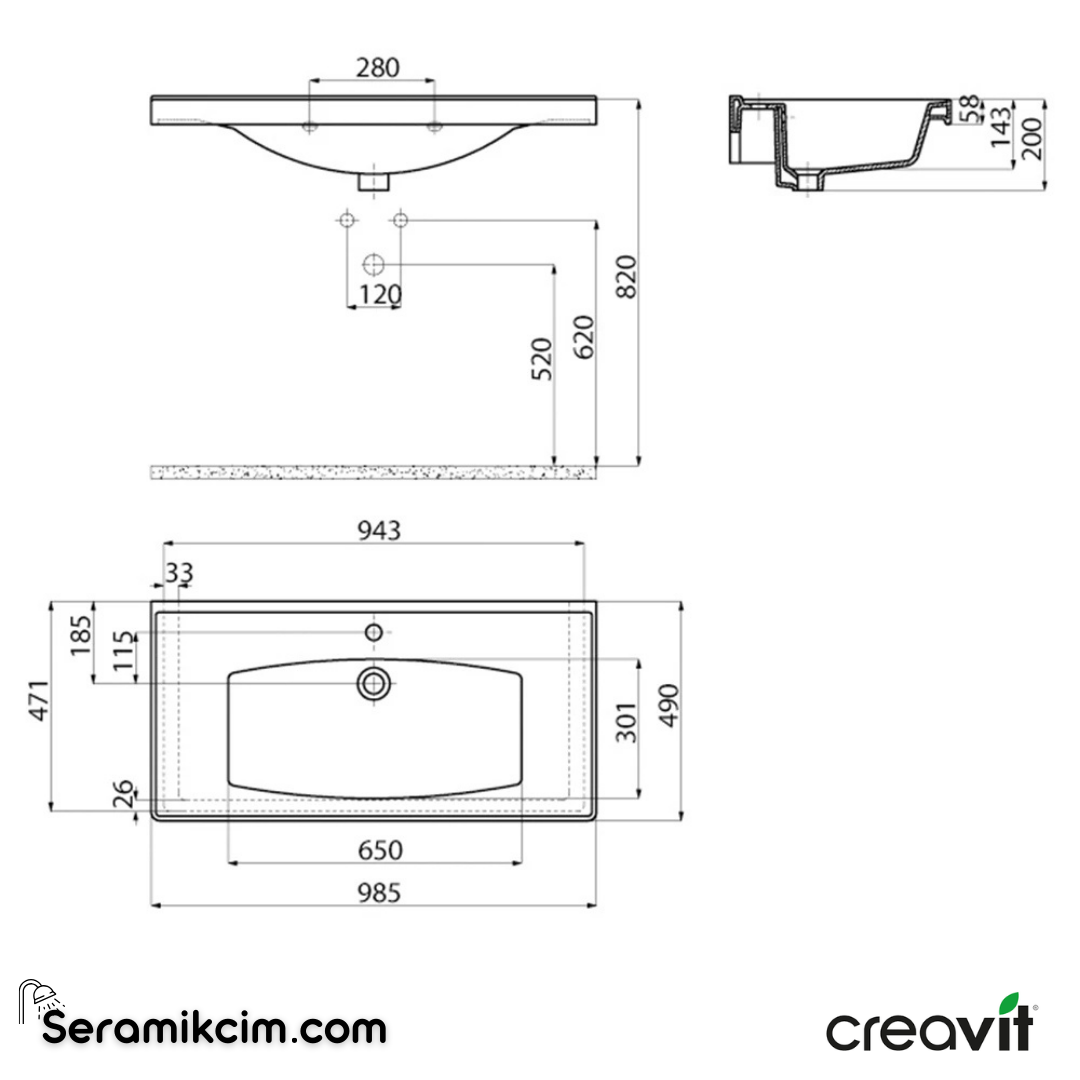 Creavit Sera Etajerli Lavabo 100 cm Extra Beyaz TF200-00CB00E-0000 - TF200-00CB00E-0000