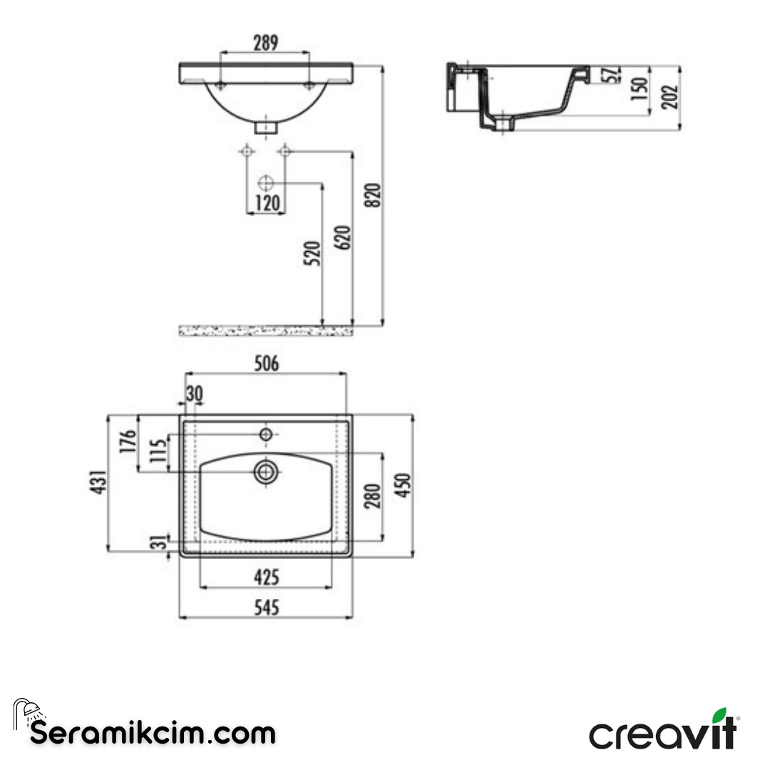 Creavit Sera Etajerli Lavabo 55 cm Extra Beyaz TF155-00CB00E-0000 - TF155-00CB00E-0000