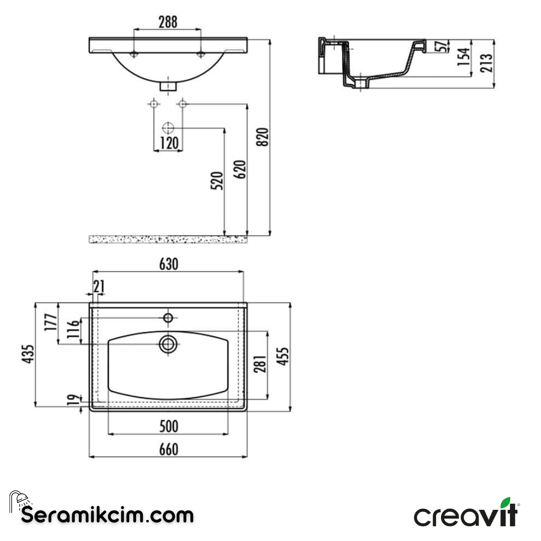 Creavit Sera Etajerli Lavabo 65 cm Extra Beyaz TF165-00CB00E-0000 - TF165-00CB00E-0000