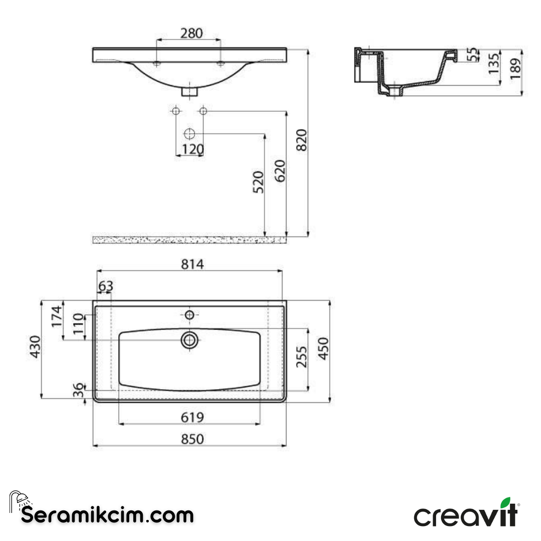 Creavit Sera Etajerli Lavabo 85 cm Extra Beyaz TF185-00CB00E-0000 - TF185-00CB00E-0000