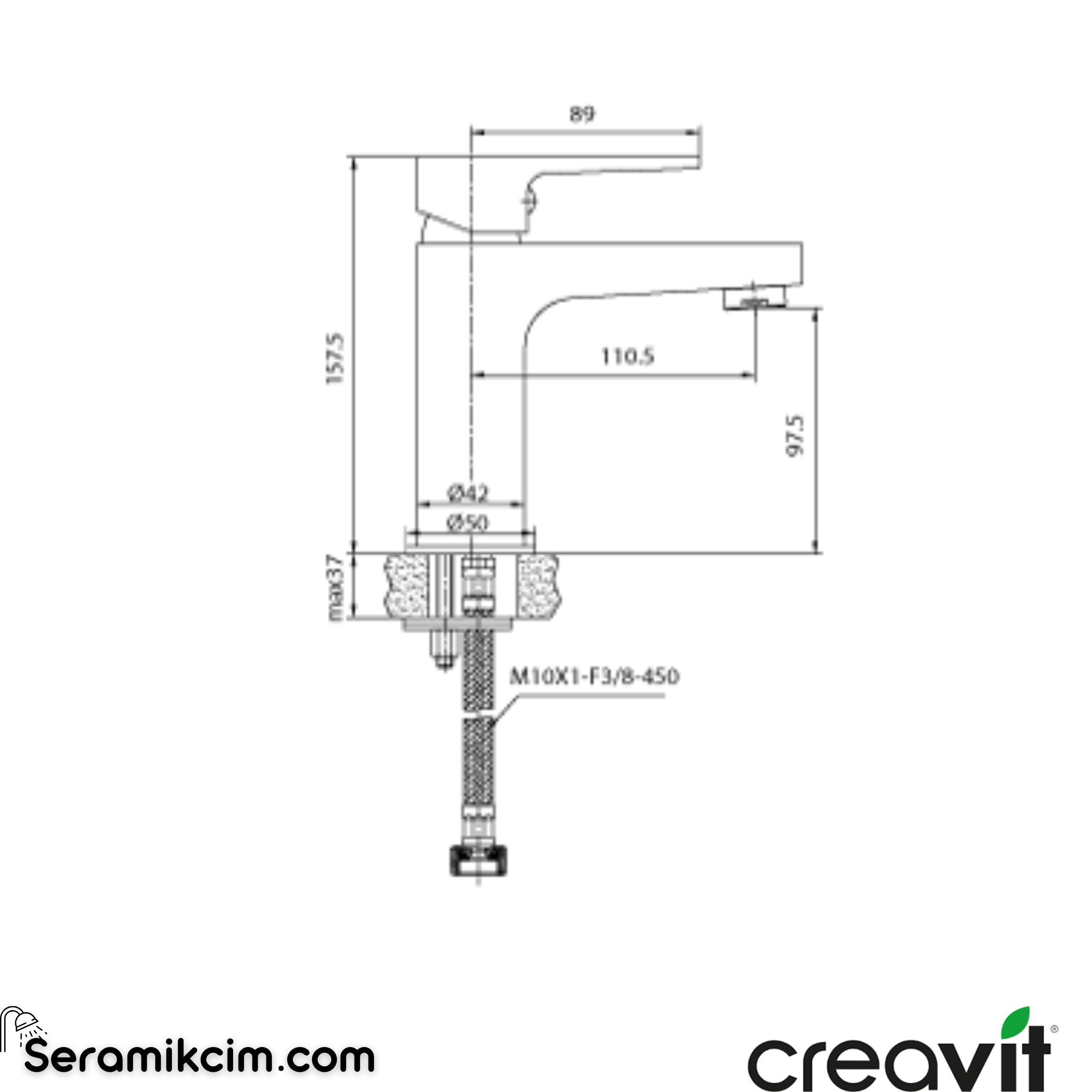 Creavit Sharp Lavabo Armatürü Altın BT.SR1500G
