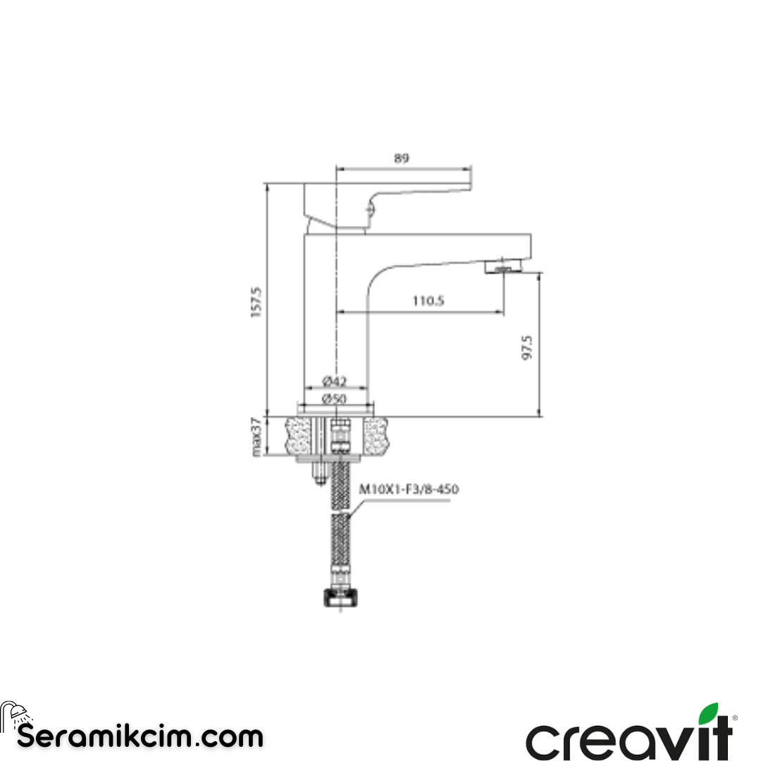 Creavit Sharp Lavabo Armatürü Siyah BT.SR1500S