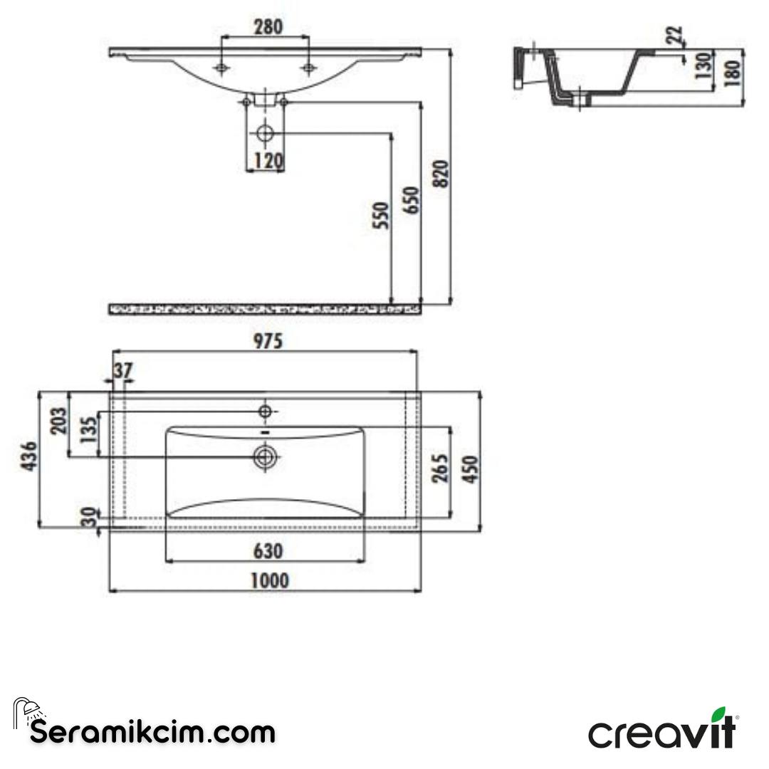 Creavit Su Etajerli Lavabo 100cm Extra Antrasit Mat  SU100-00AM00E-0000 - SU100-00AM00E-0000