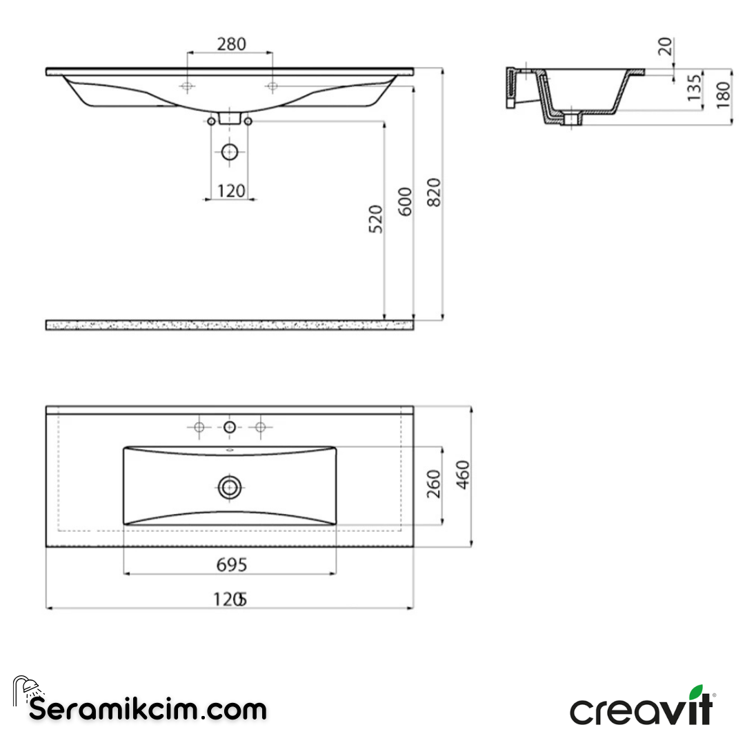 Creavit Su Etajerli Lavabo 120cm Extra Beyaz SU120-00CB00E-0000 - SU120-00CB00E-0000