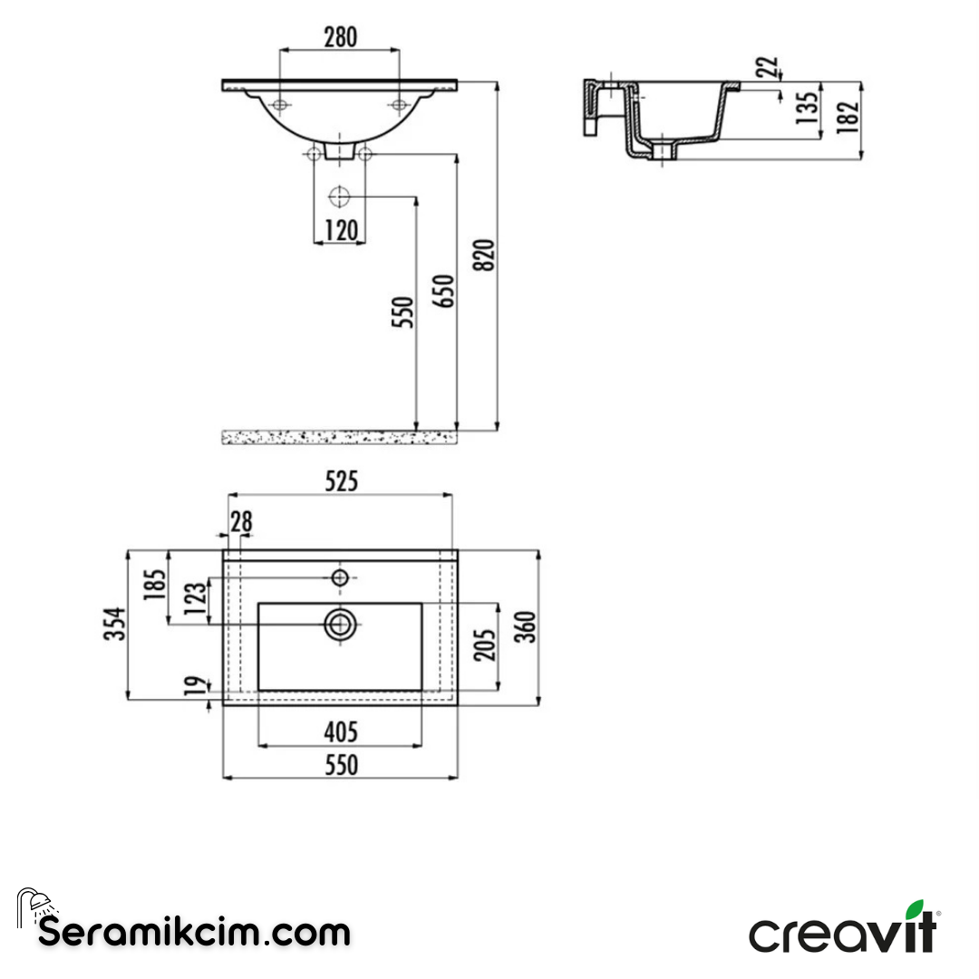Creavit Su Etajerli Lavabo 55 cm Extra Beyaz SU055-00CB00E-0000 - SU055-00CB00E-0000