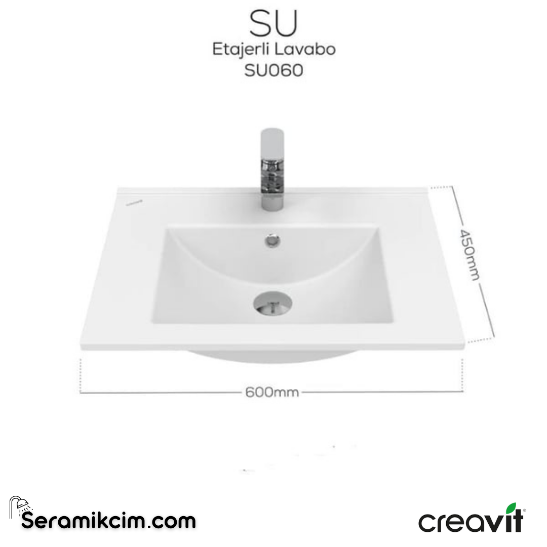 Creavit Su Etajerli Lavabo 60 cm Extra Beyaz SU060-00CB00E-0000 - SU060-00CB00E-0000