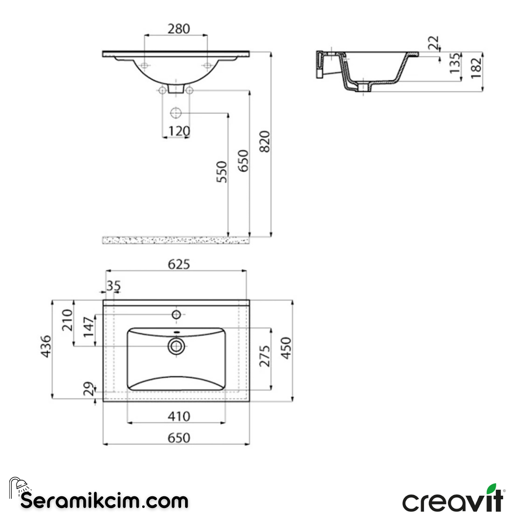 Creavit Su Etajerli Lavabo 65 cm Extra Beyaz SU065-00CB00E-0000 - SU065-00CB00E-0000