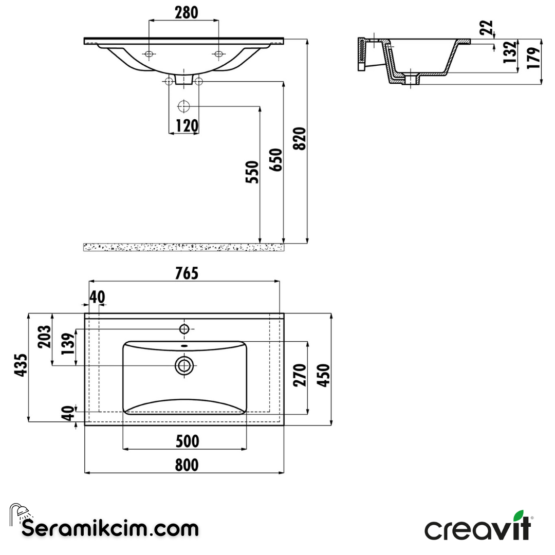 Creavit Su Etajerli Lavabo 80 cm Extra Beyaz SU080-00CB00E-0000 - SU080-00CB00E-0000