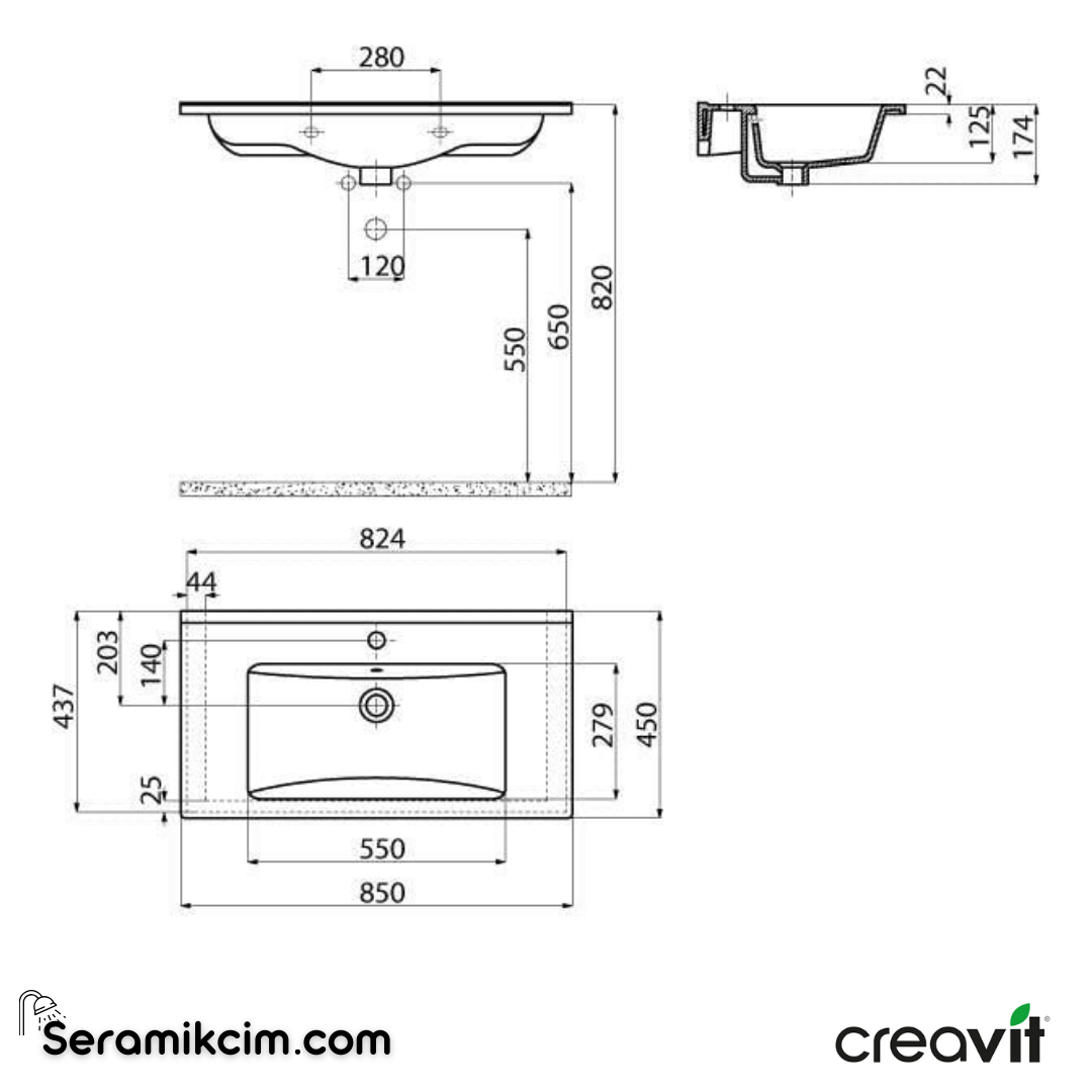Creavit Su Etajerli Lavabo 85 cm Extra Beyaz SU085-00CB00E-0000 - SU085-00CB00E-0000