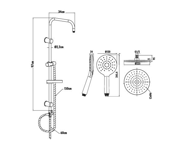 Creavit Tepe Duş Sistemi Ken.Temizleyicili(Oval) DSU.SH640