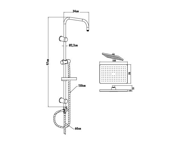 Creavit Tepe Duş Sistemi Ken.Temizleyicili(Kare) DSU.SH630