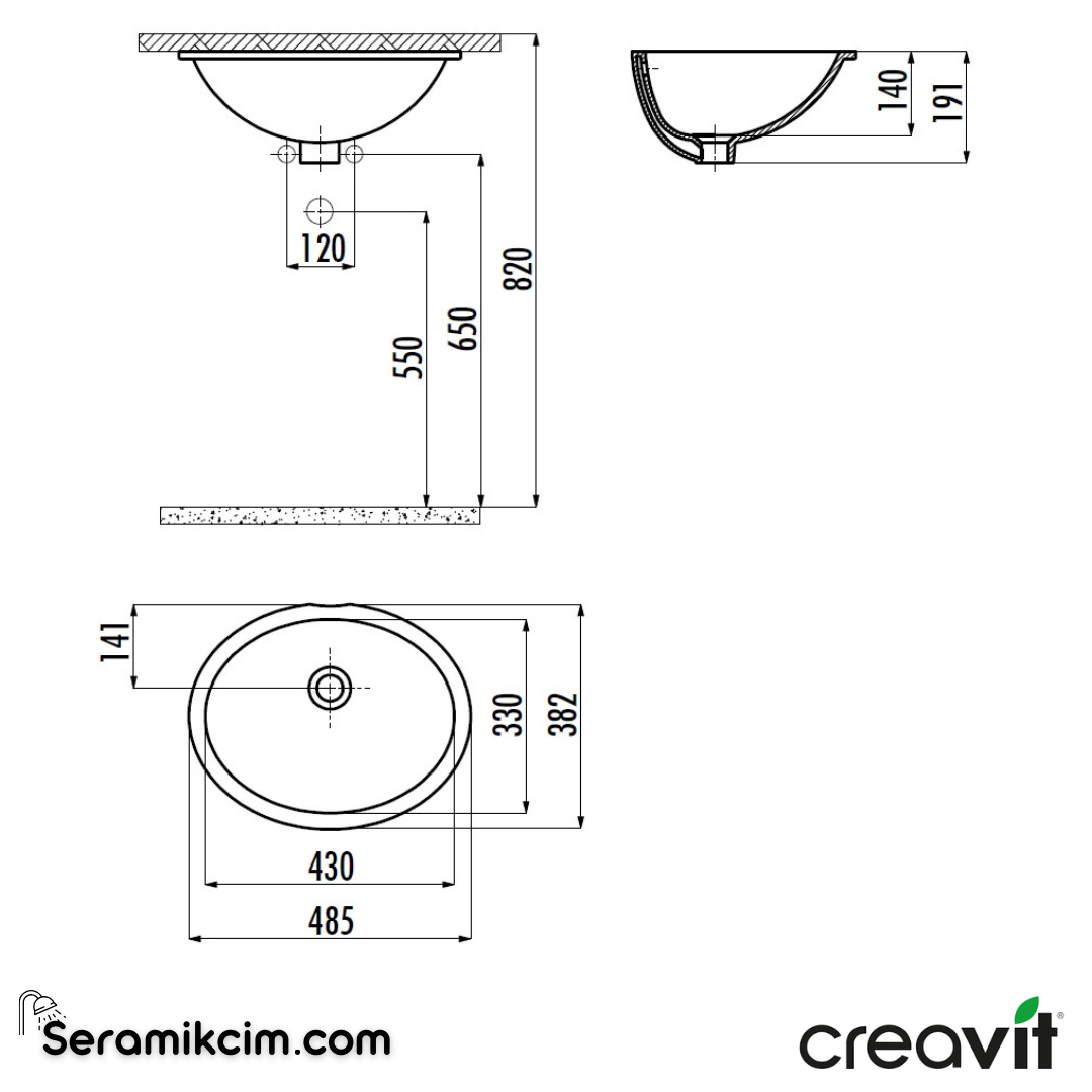 Creavit Tezgah Altı Lavabo 33*43cm Extra Beyaz TP211-00CB00E-0000 - TP211-00CB00E-0000