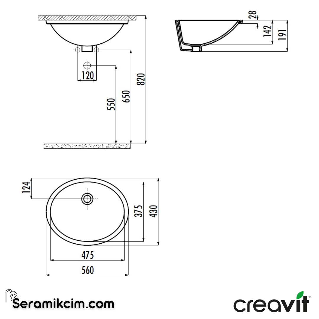 Creavit Tezgah Altı Lavabo 37*47cm Extra Beyaz TP214-00CB00E-0000 - TP214-00CB00E-0000