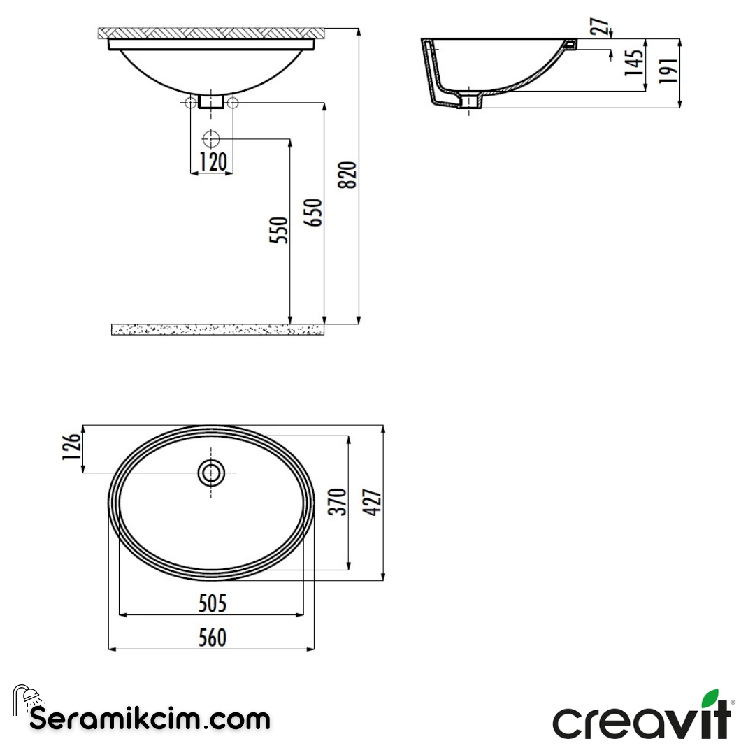 Creavit Tezgah Altı Lavabo 37*51cm Extra Beyaz TP216-00CB00E-0000 - TP216-00CB00E-0000