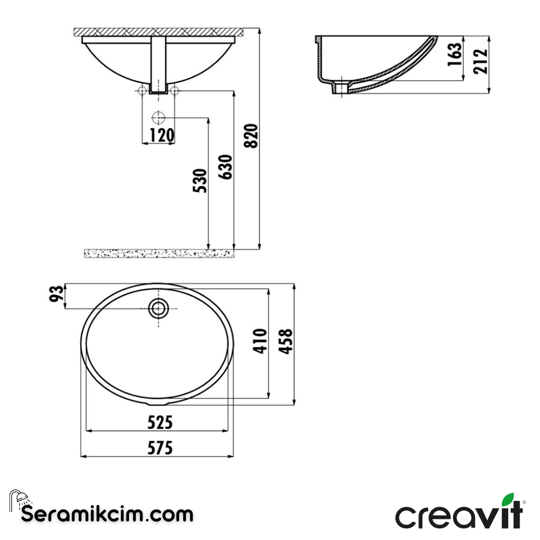 Creavit Tezgah Altı Lavabo 40*52cm Extra Beyaz TP205-00CB00E-0000 - TP205-00CB00E-0000