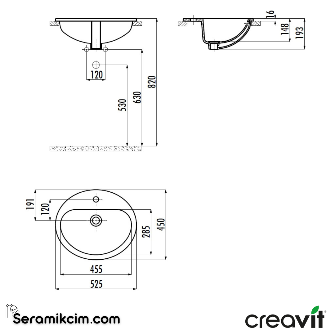 Creavit Tezgah Üstü Lavabo 45*52cm Extra Beyaz TP225-00CB00E-0000 - TP225-00CB00E-0000