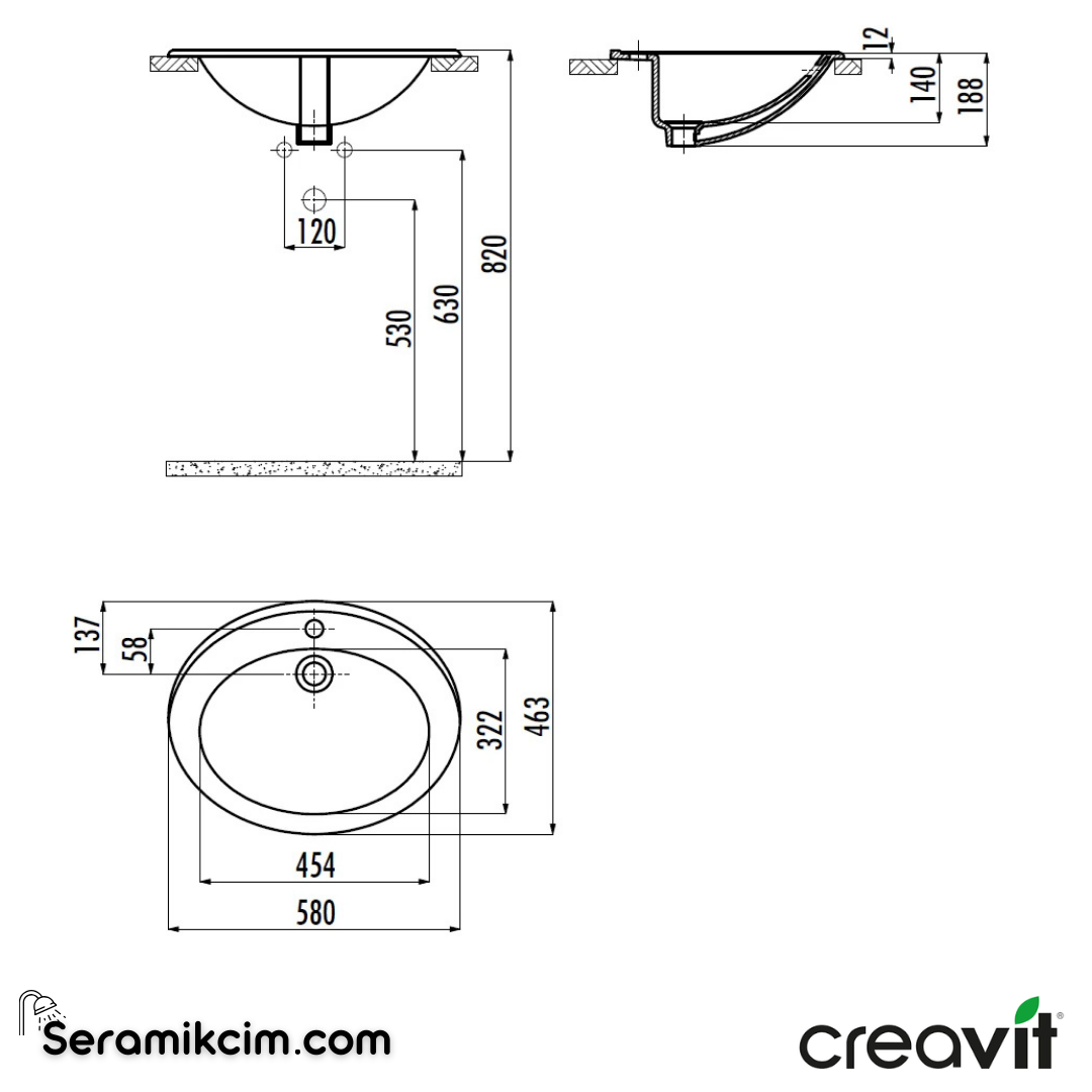 Creavit Tezgah Üstü Lavabo 46*58cm Extra Beyaz TP230-00CB00E-0000 - TP230-00CB00E-0000