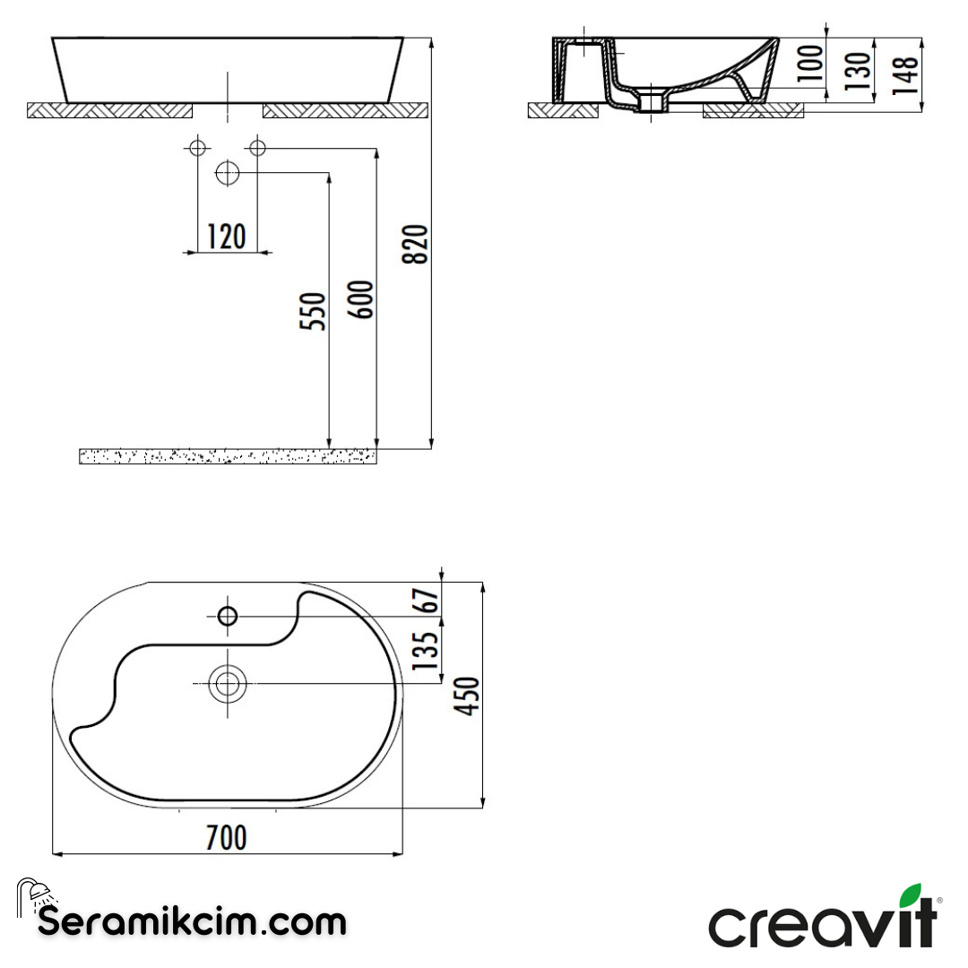 Creavit Topic Tezgah Üzeri Çanak Lavabo 70cm Extra Beyaz TP172-00CB00E-0000 - TP172-00CB00E-0000