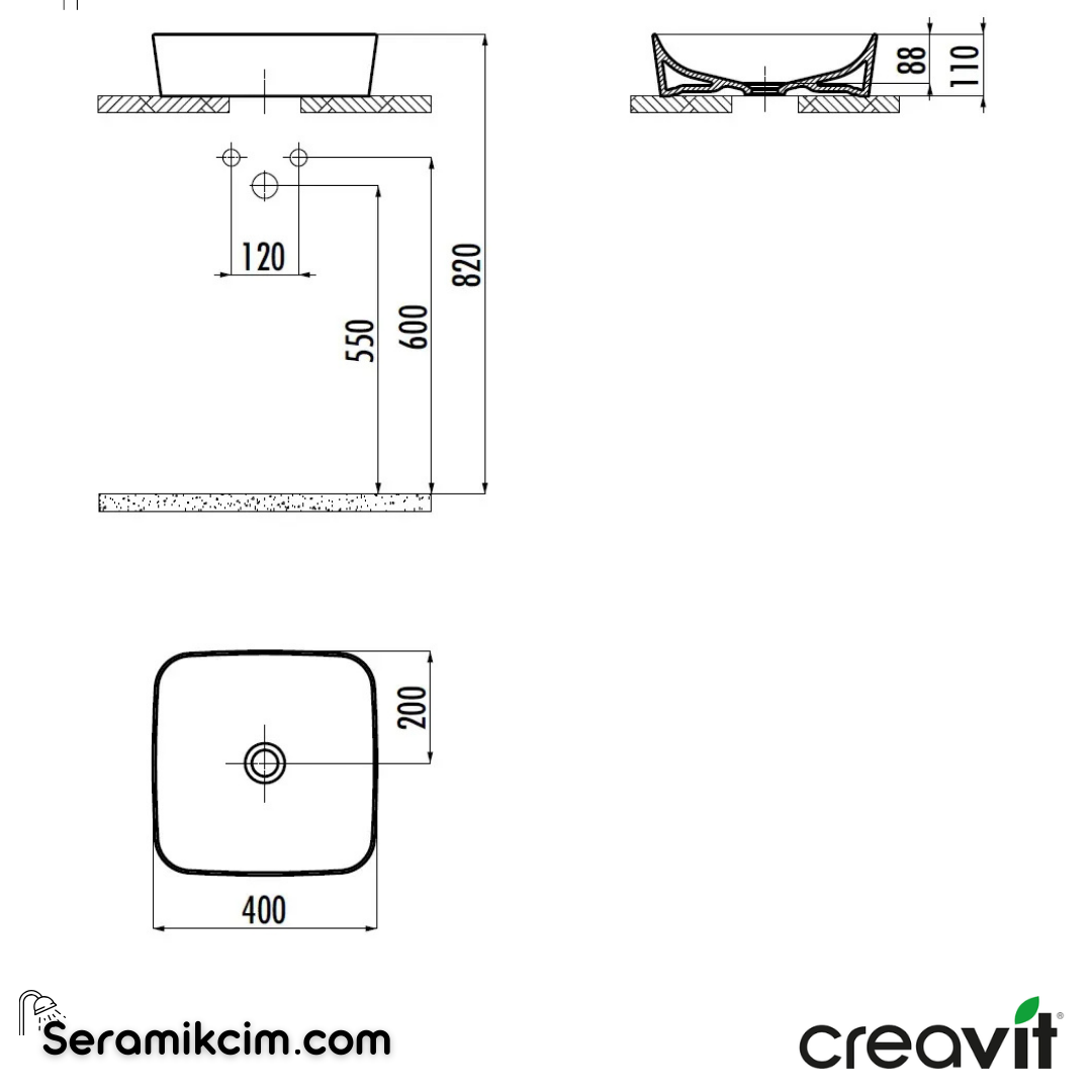 Creavit Ultra Kare Çanak Lavabo 40cm Extra Antrasit Mat  UL040-00AM00E-0000 - UL040-00AM00E-0000