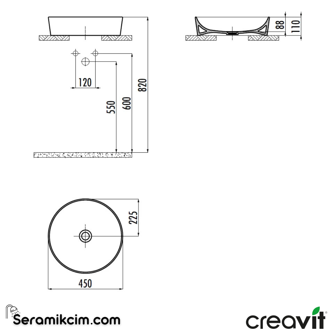 Creavit Ultra Yuvarlak Çanak Lavabo 45cm Extra Beyaz UL145-00CB00E-0000 - UL145-00CB00E-0000