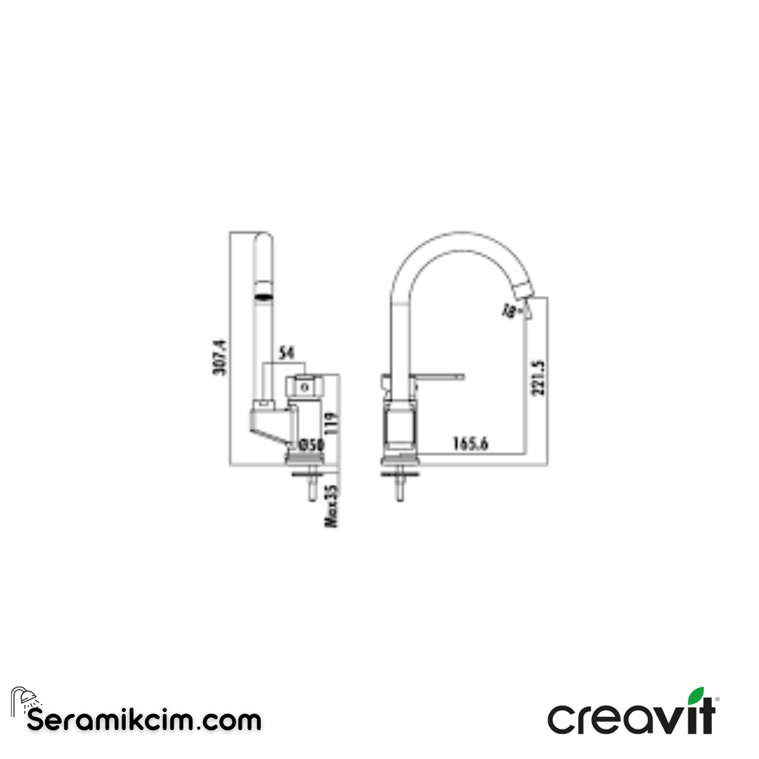 Creavit Vega Kısa U Borulu Lavabo Armatürü  BT.VG1509 - BT.VG1509