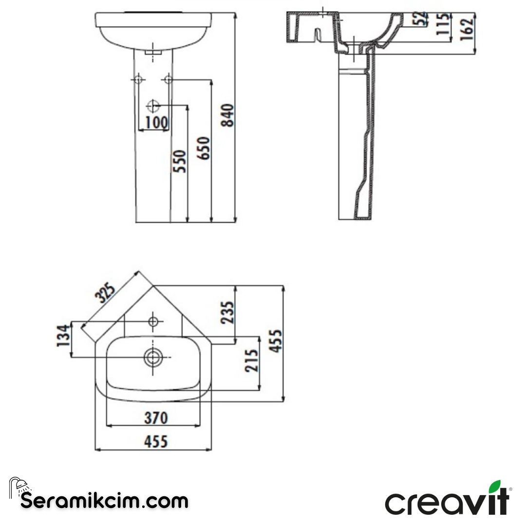 Creavit Vitroya İnce Kolon Ayak Extra Beyaz VT253-00CB00E-0000 - VT253-00CB00E-0000