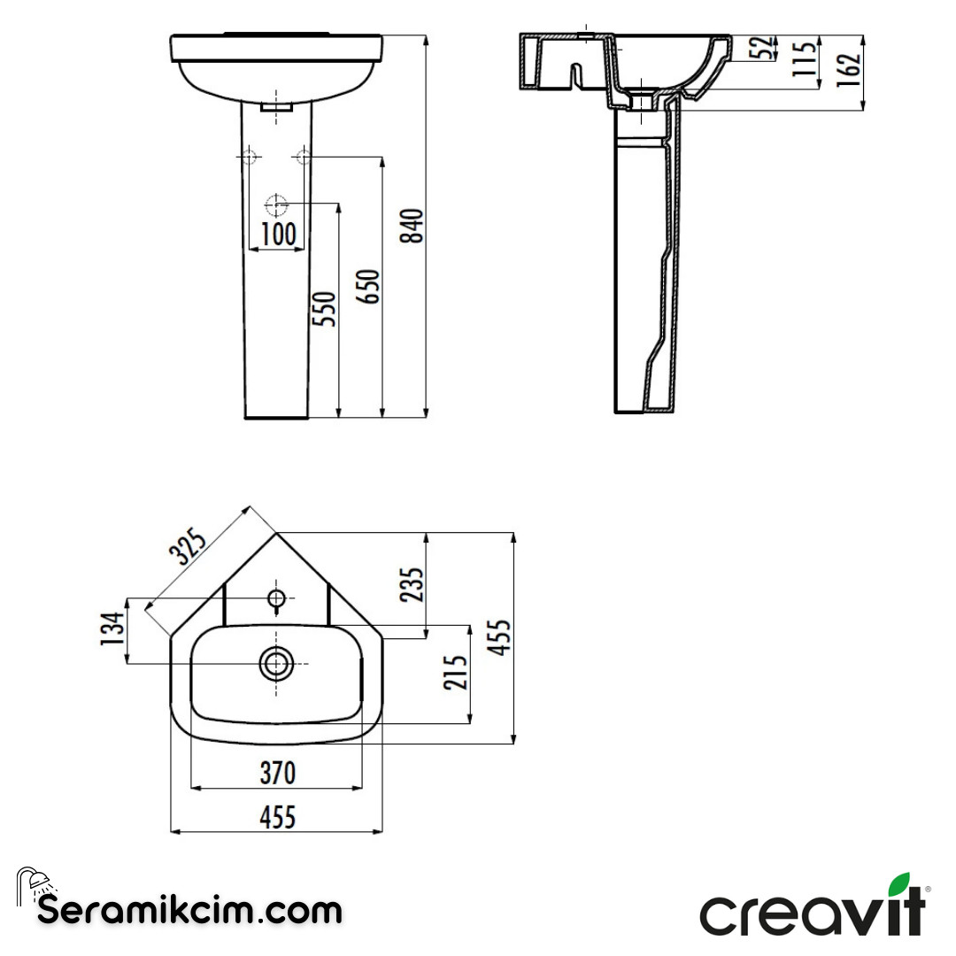 Creavit Vitroya Köşe Lavabo 45 cm Extra Beyaz VT145-00CB00E-0000 - VT145-00CB00E-0000