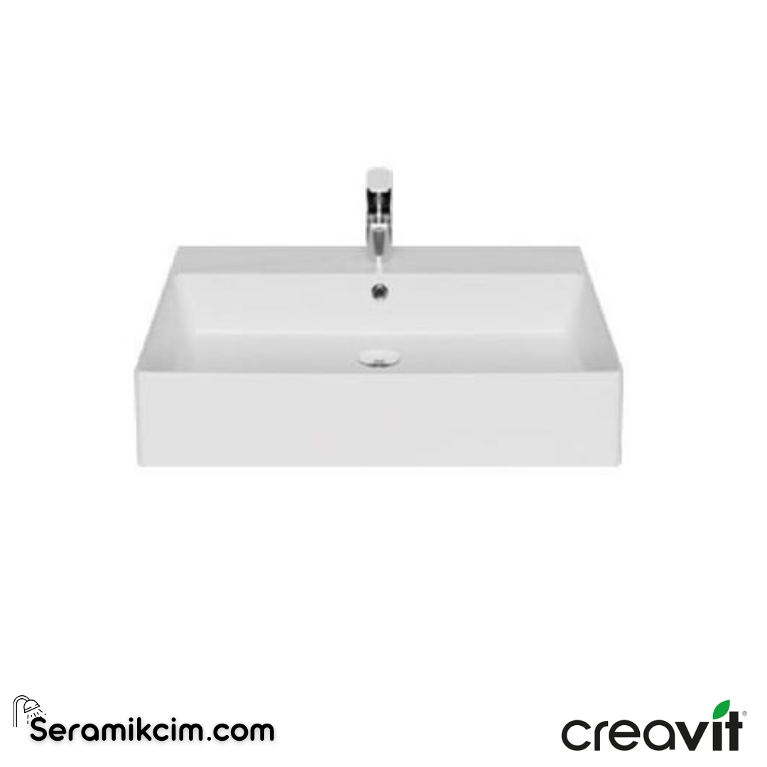 Creavit Volga 50x70cm Tezgah Üstü Düz Kare Lavabo Extra Beyaz VX270-00CB00E-0000 - VX270-00CB00E-0000