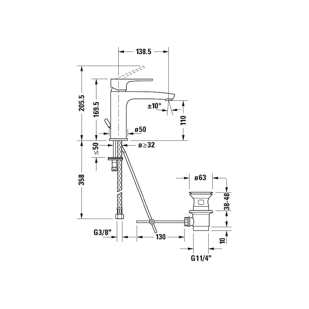 DURAVİT B.1 Lavabo Bataryası Medium, Sifon Kumandalı_STOKLARLA SINIRLI B11020001010