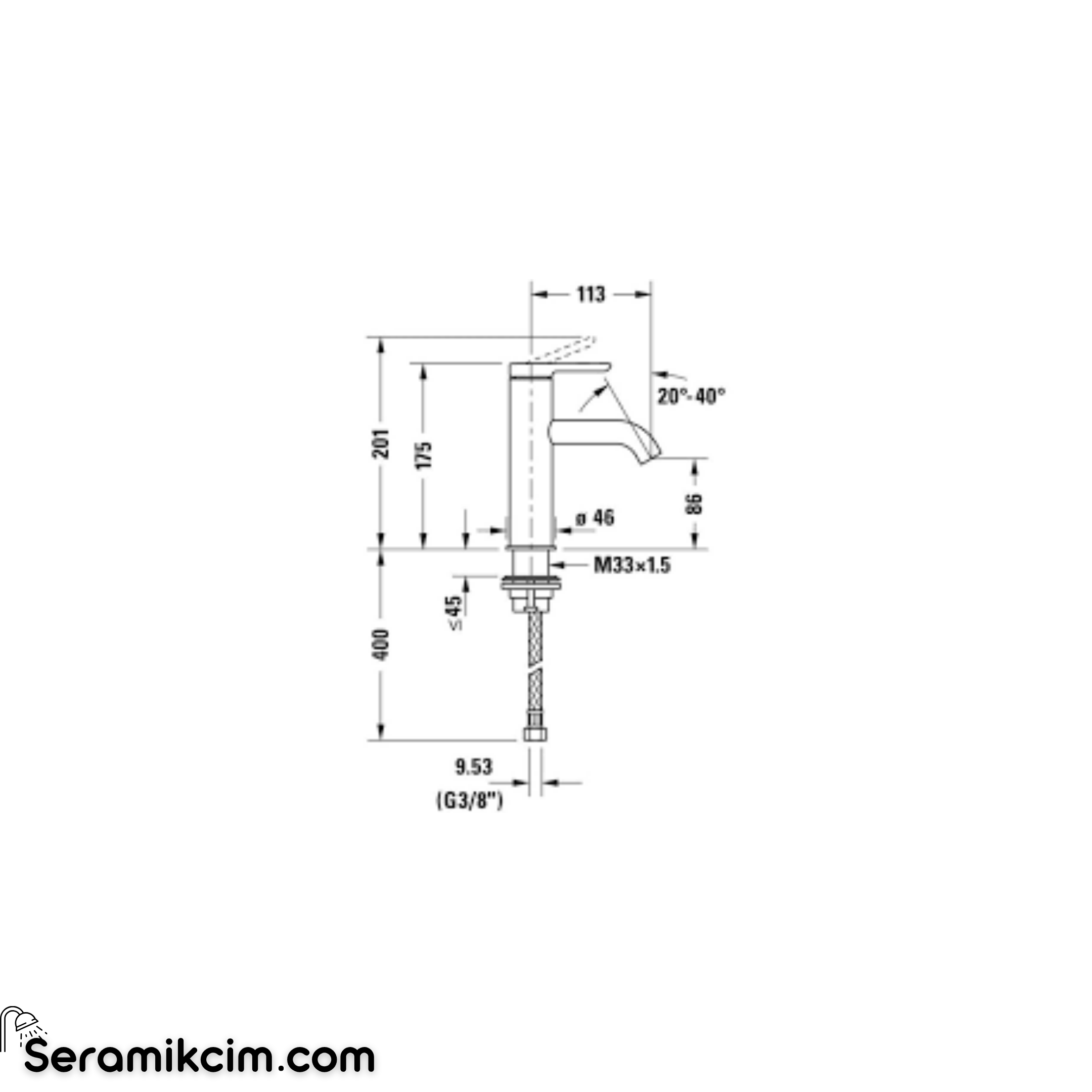 Duravit C.1 Lavabo Bataryası (M Boy) Mat Siyah C11020002046