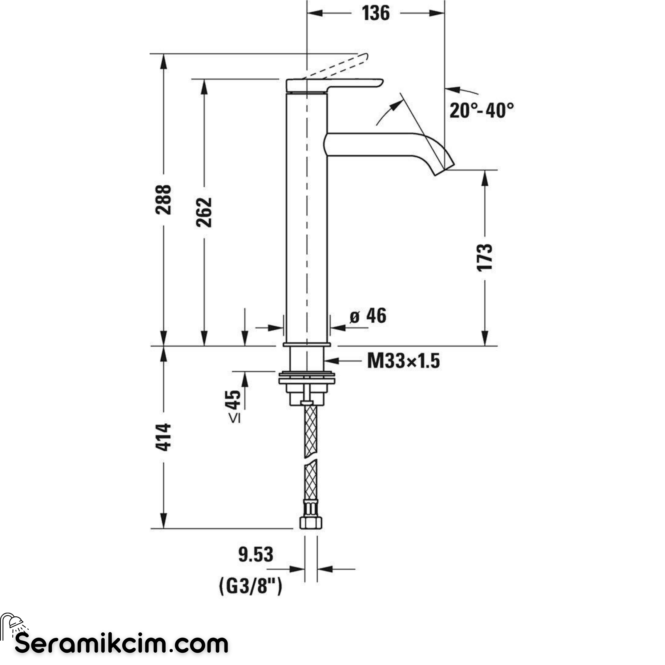 Duravit C.1 Çanak Lavabo Bataryası (L Boy) Mat Siyah C11030002046
