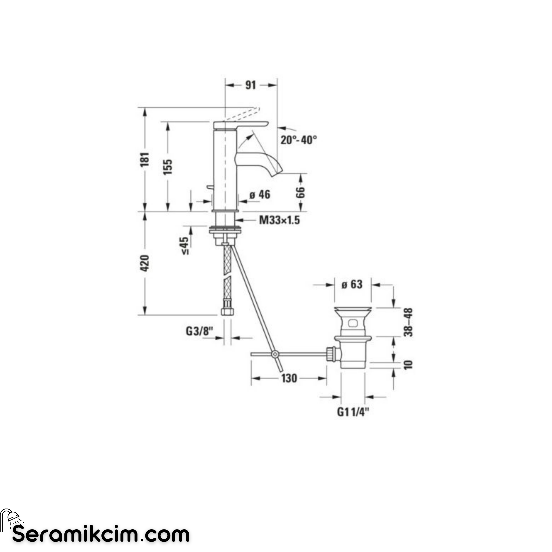 Duravit C.1 Lavabo Bataryası (S-Boy) Sifon Kumandalı Krom C11010001010