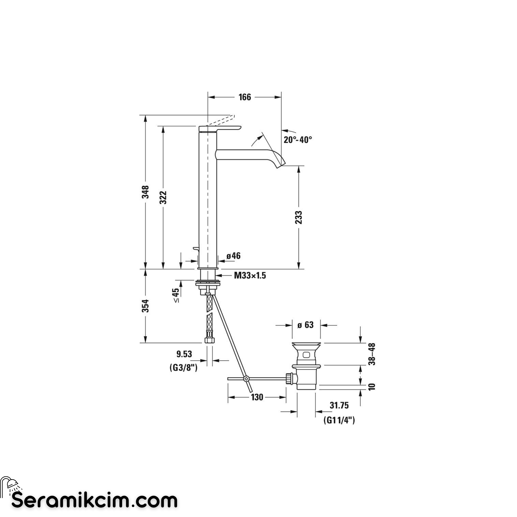 Duravit C.1 Çanak Lavabo Bataryası (XL Boy) Sifon Kumandalı, Mat Siyah C11040001046