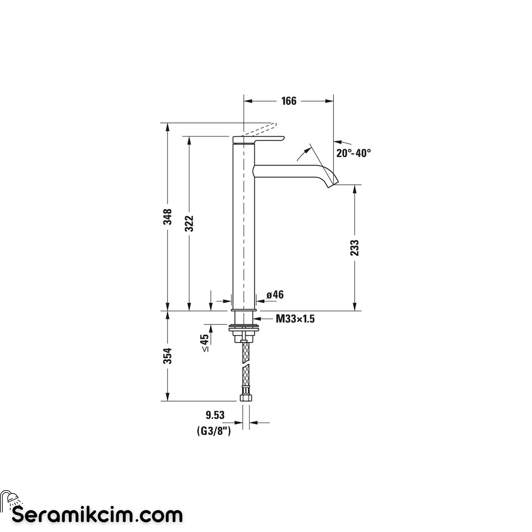 Duravit C.1 Tezgah Üstü Lavabo Bataryası (XL Boy) Mat Siyah C11040002046