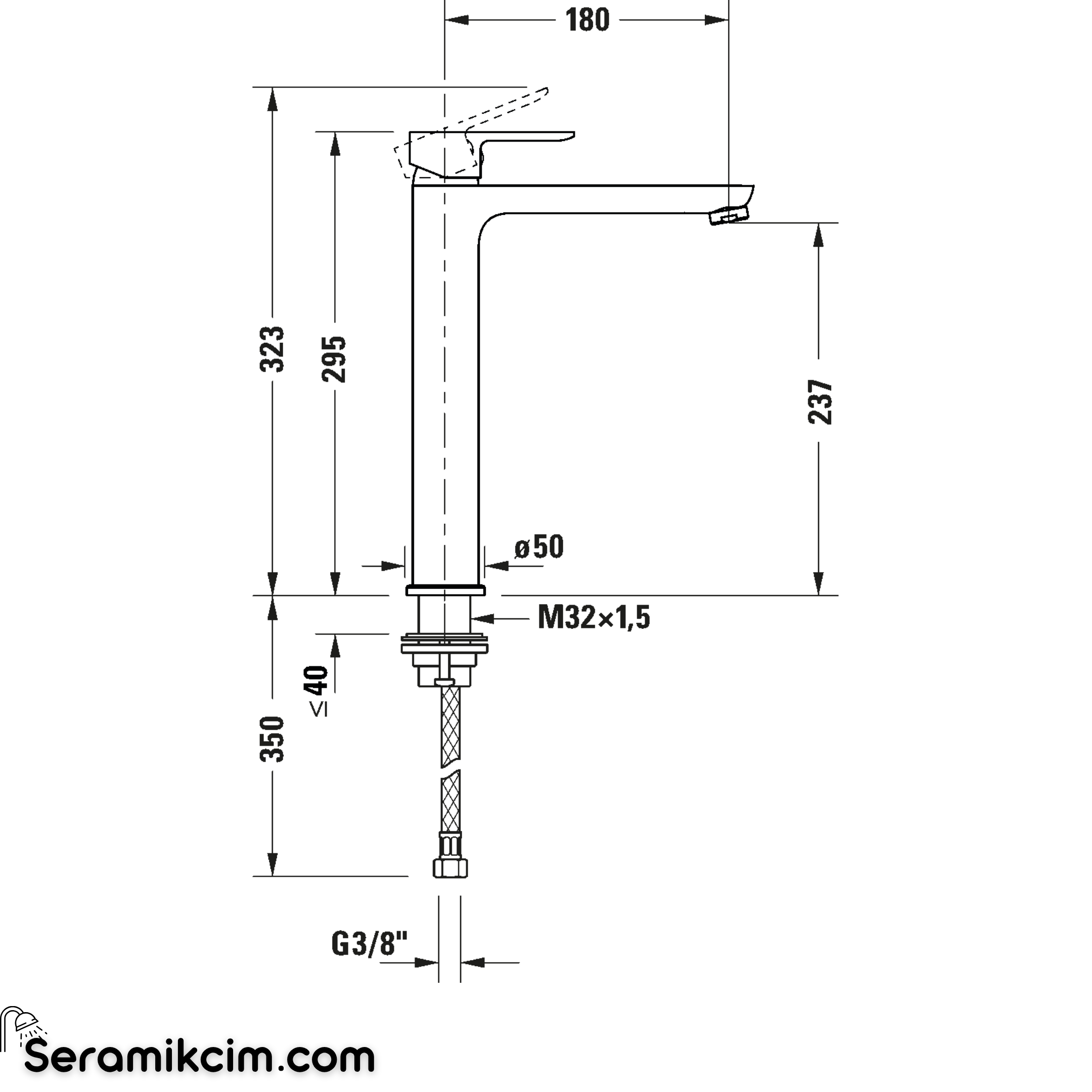Duravit D-Code Tezgah Üstü Lavabo Bataryası (XL-Boy) Krom DC1043002010