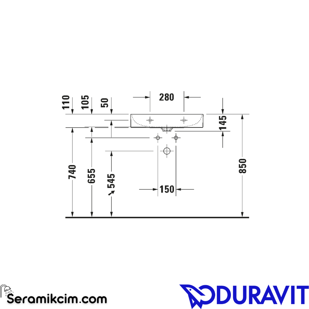 Duravit DuraSquare DuraCeram® Tezgahüstü Lavabo Armatür Delikli 60 cm