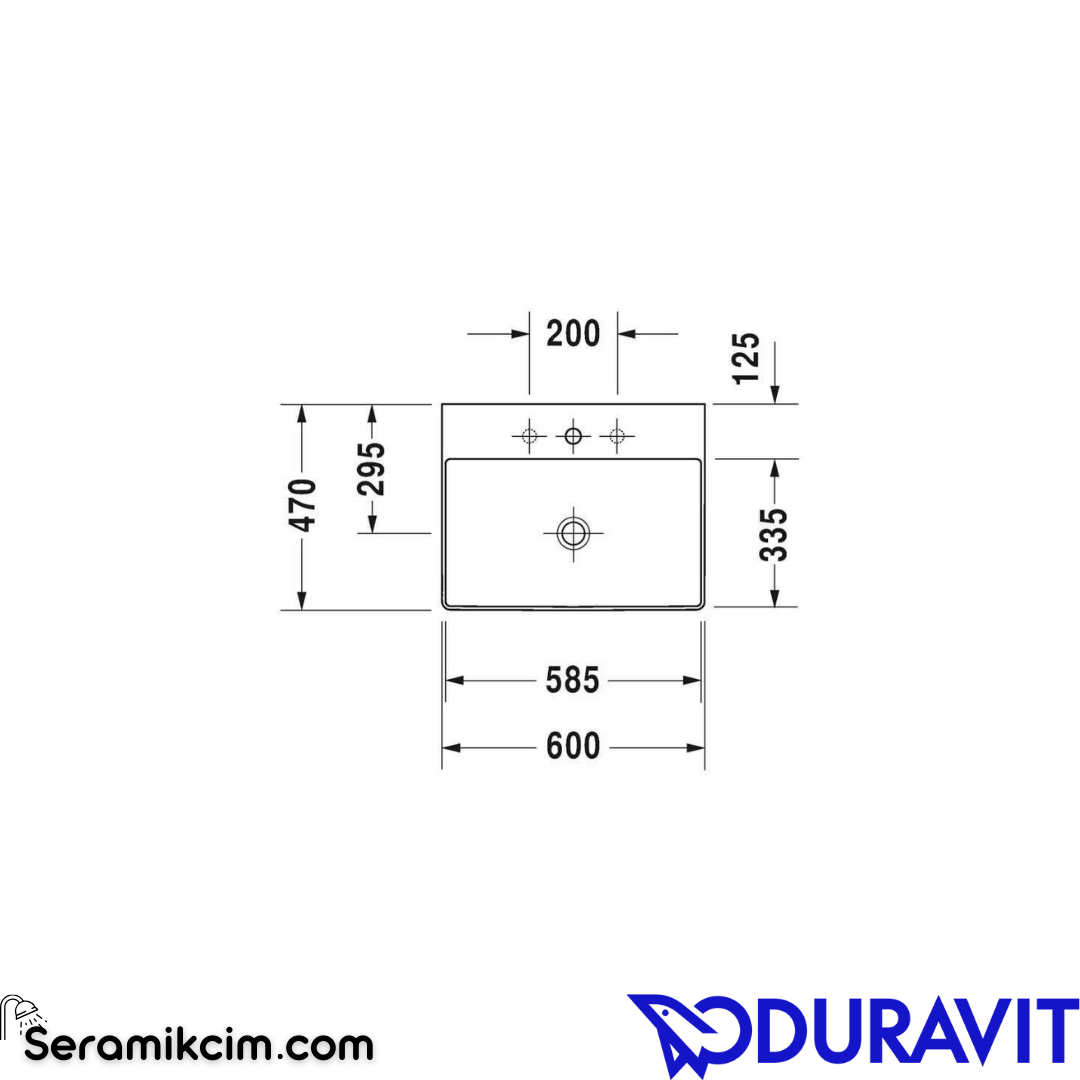 Duravit DuraSquare DuraCeram® Tezgahüstü Lavabo Armatür Delikli 60 cm